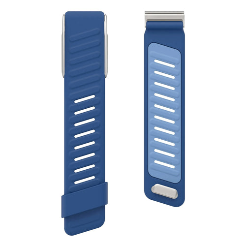 Silicone Sport Strap, duo blue, laid flat, separate parts, direct top view