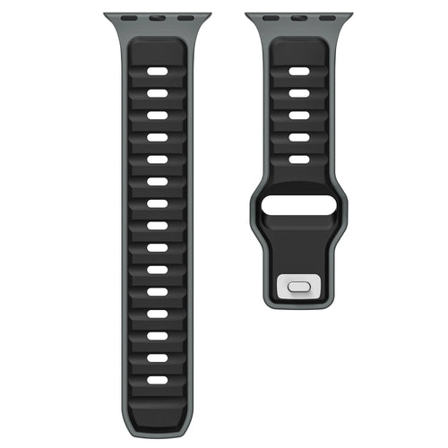 Silicone Premium Outdoor Strap, black/grey, laid flat, separate parts, direct top view