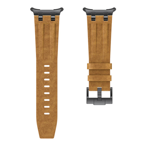 Solid Leather Strap, brown, laid flat, separate parts, direct top view
