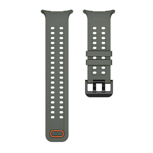 Silicone Strap, dark green, laid flat, separate parts, direct top view
