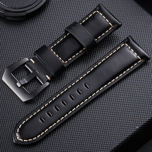 Glossy Leather Strap, black, laid flat, separate parts, direct top view