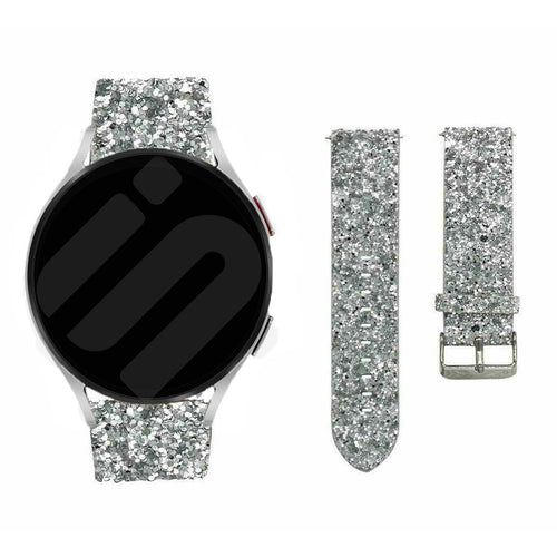 Leather Strap with Glitters, silver, laid flat, separate parts, direct top view
