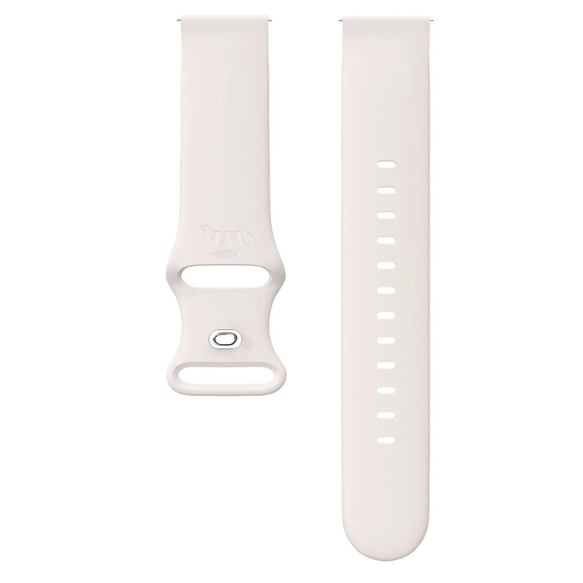 Silicone Strap, beige, laid flat, separate parts, direct top view