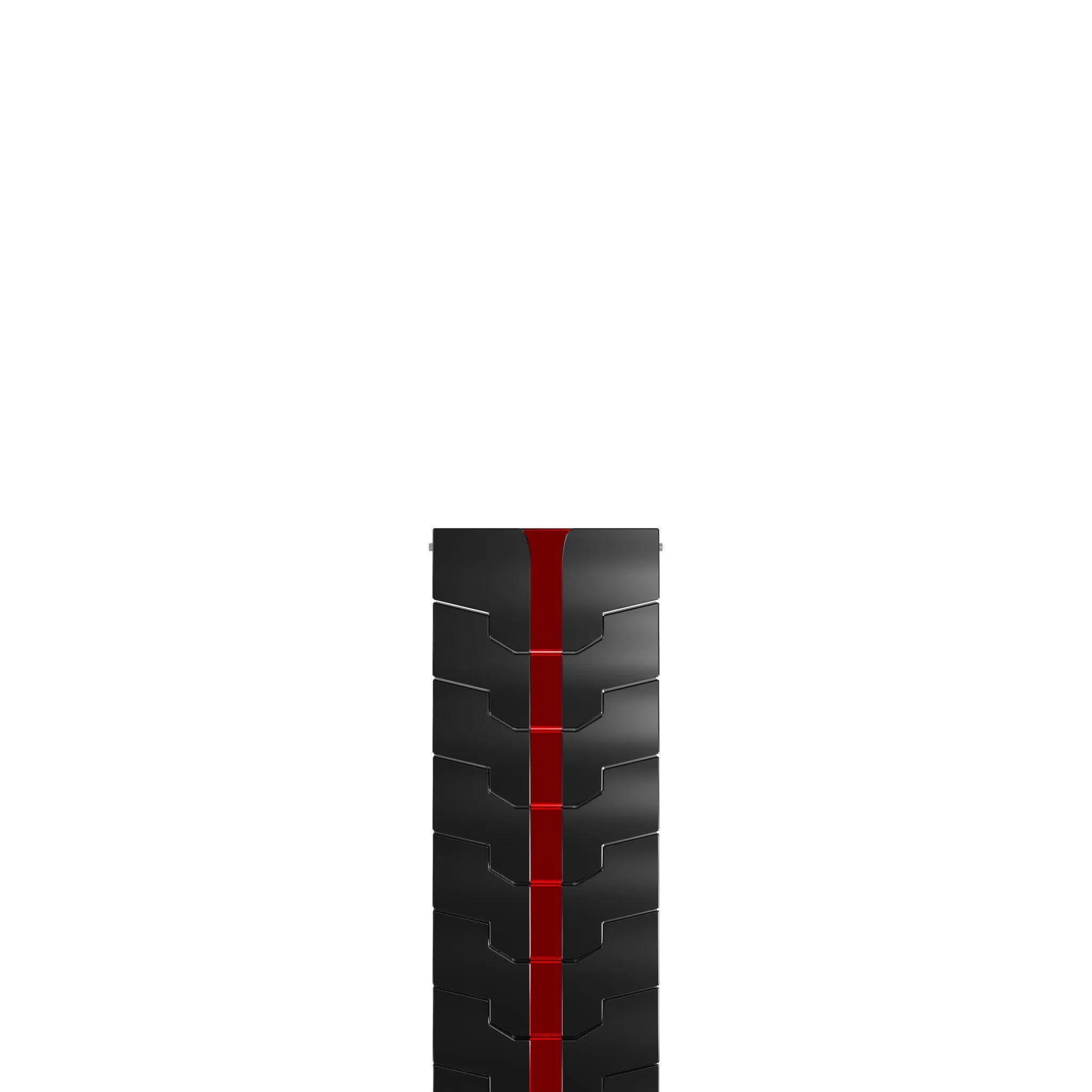 Steel Iron Strap, black/red, laid flat, separate parts, direct top view