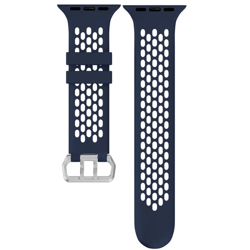 Silicone Buckled Sport Strap, dark blue/black, laid flat, separate parts, direct top view