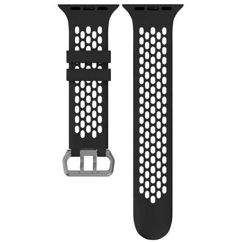 Silicone Buckled Sport Strap, black/yellow, laid flat, separate parts, direct top view