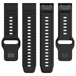Outdoor Silicone Strap, black, laid flat, separate parts, direct top view
