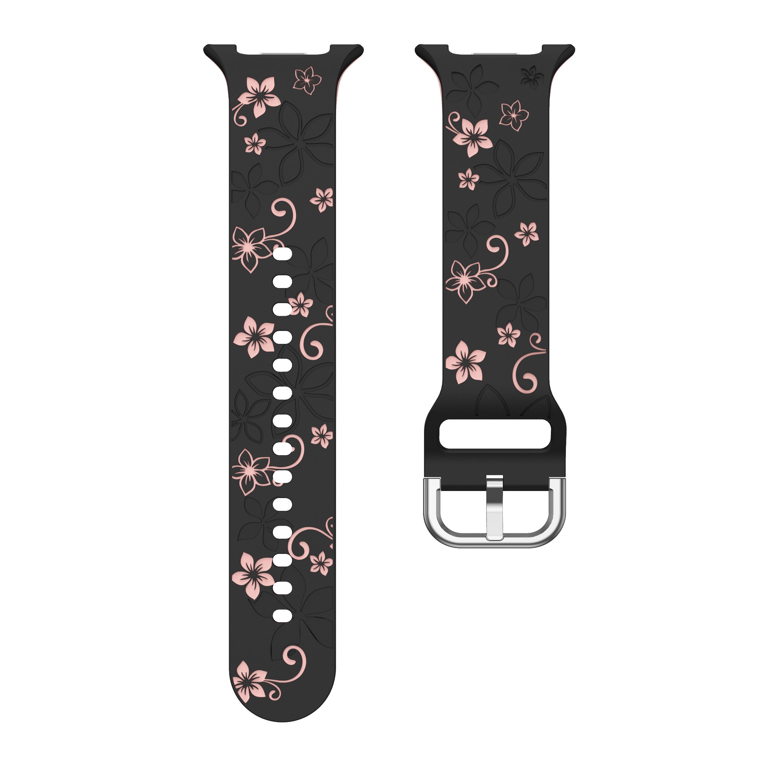 Correa silicona con flores Samsung Galaxy Watch 8 - 44mm (negro/rosa)