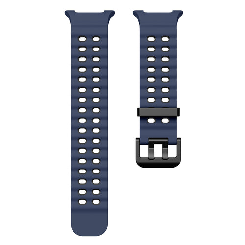 Silicone Ocean Strap, dark blue/black, laid flat, separate parts, direct top view