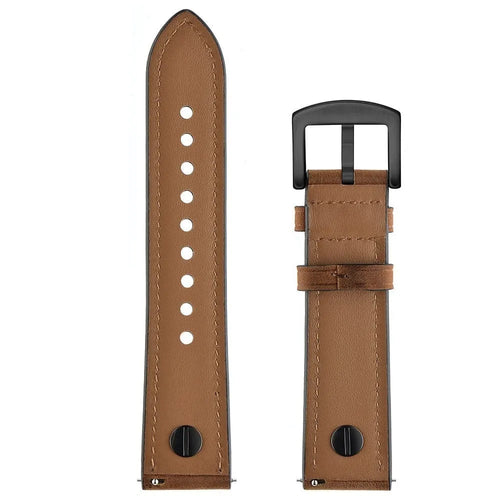 Leather Strap with Screw, dark brown, laid flat, separate parts, direct top view