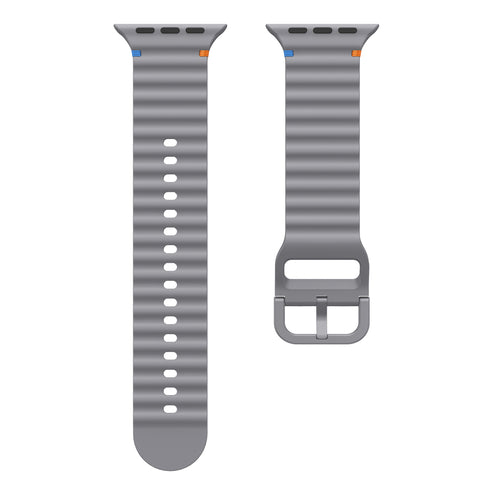 Wave Silicone Strap, dark grey, laid flat, separate parts, direct top view