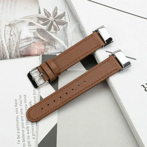 Leather Strap, brown, laid flat, separate parts, direct top view