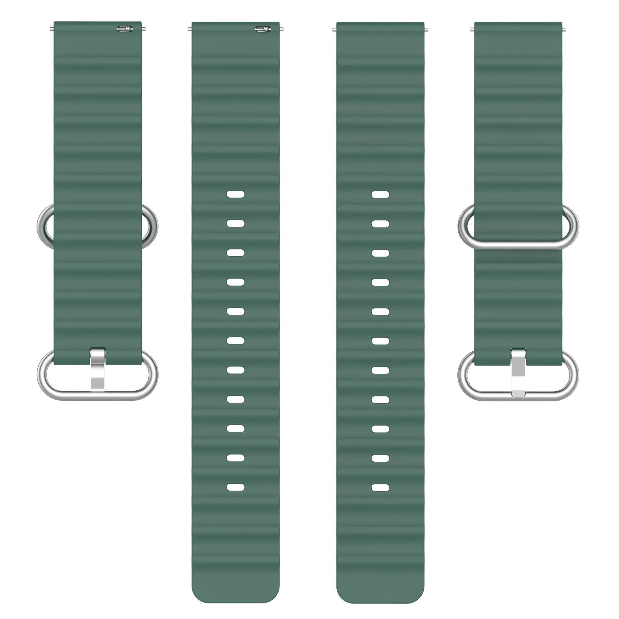 Silicone Ocean Strap, dark green, laid flat, separate parts, direct top view