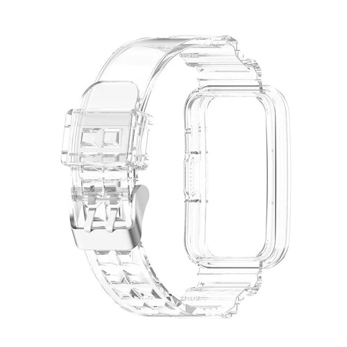 Silicone Clear TPU Strap, laid flat, separate parts, direct top view