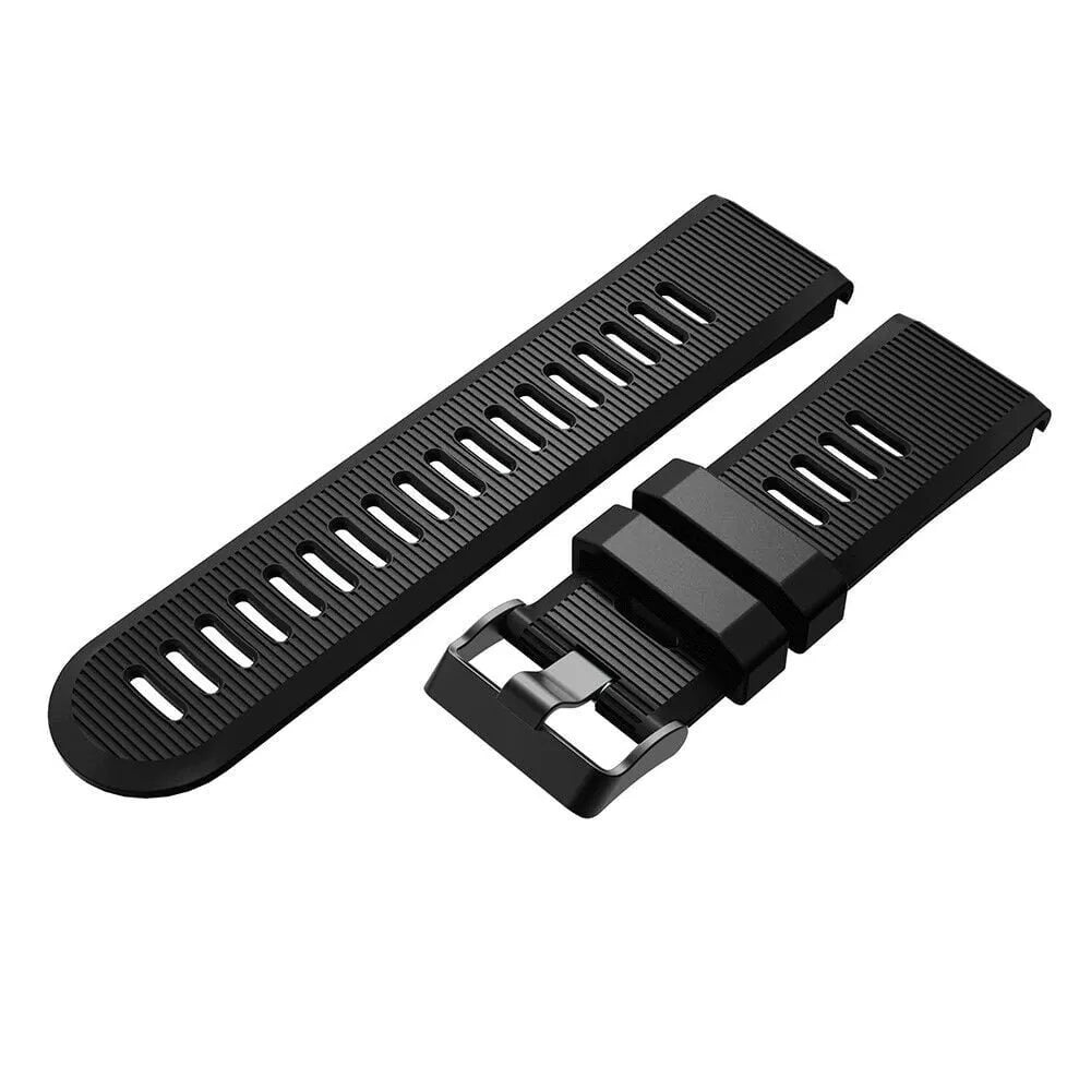 Silicone Strap, black, laid flat, separate parts, direct top view
