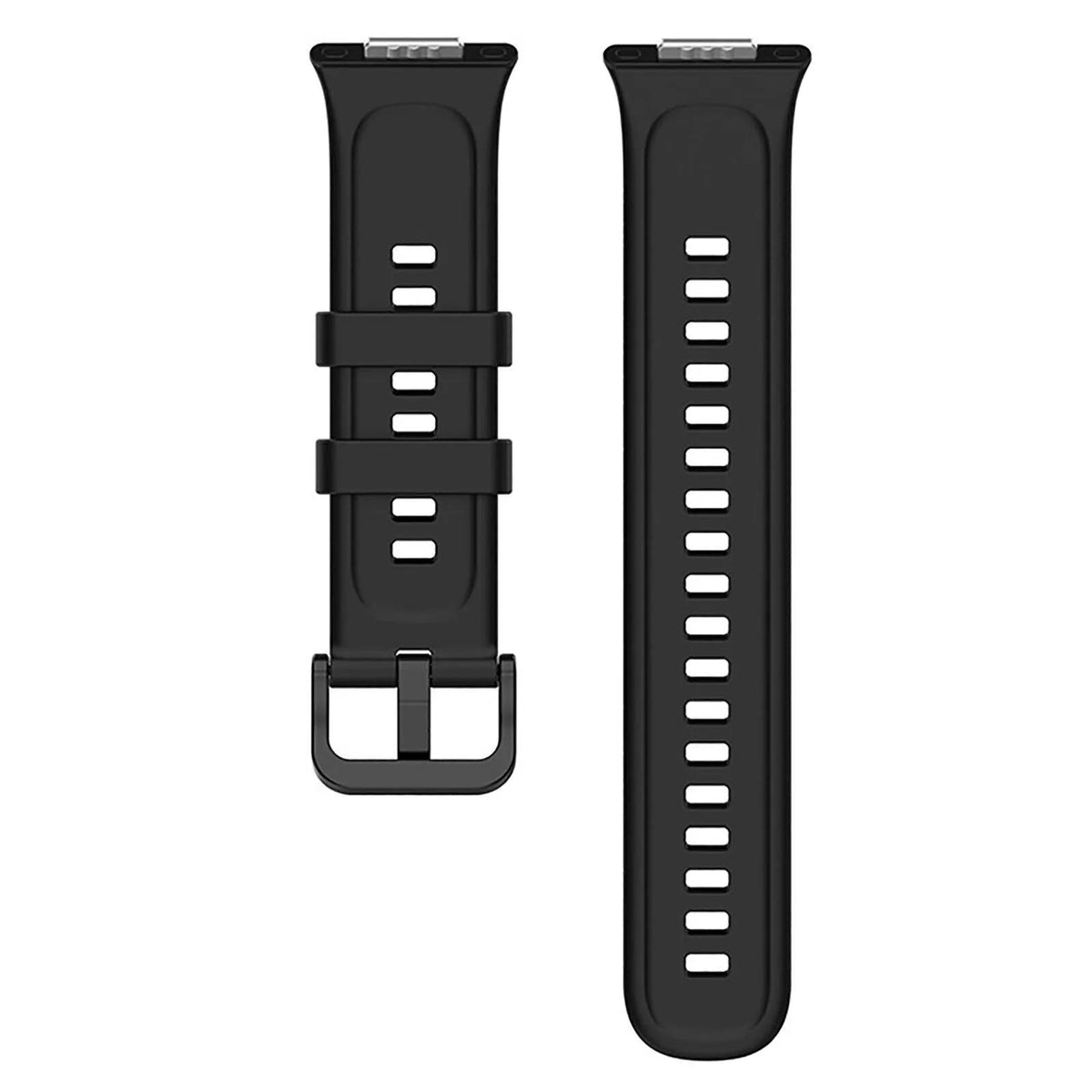 Silicone Strap, black, laid flat, separate parts, direct top view