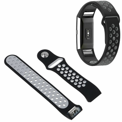 Silicone Sport Strap, black/grey, laid flat, separate parts, direct top view