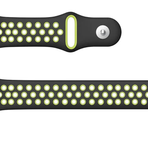 Silicone Sport Strap, black/yellow, laid flat, separate parts, direct top view