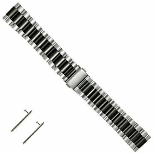 Steel Strap, silver/black, laid flat, separate parts, direct top view