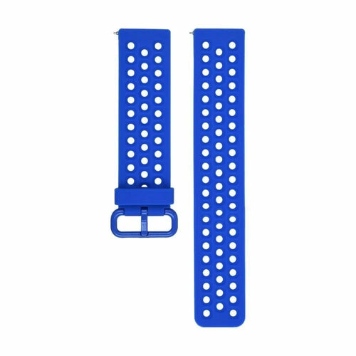 Breathable Silicone Strap, blue, laid flat, separate parts, direct top view
