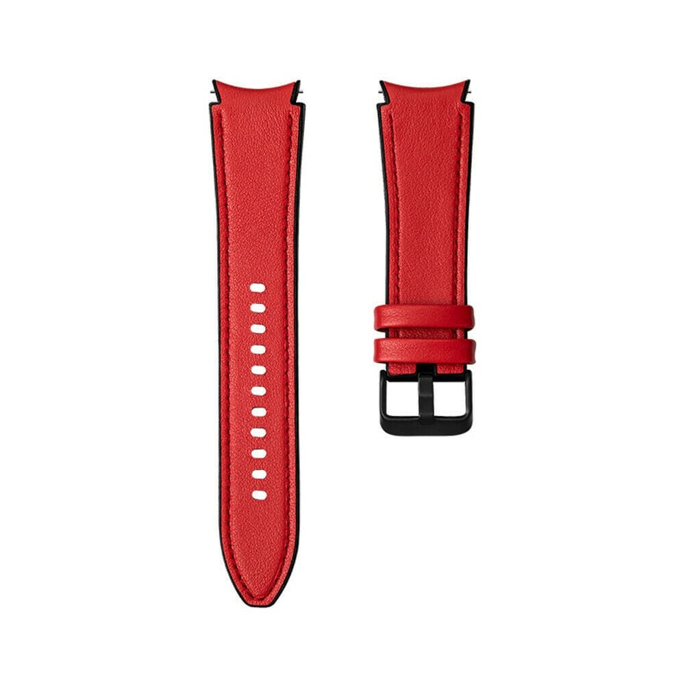 Leather Hybrid Strap, red, laid flat, separate parts, direct top view