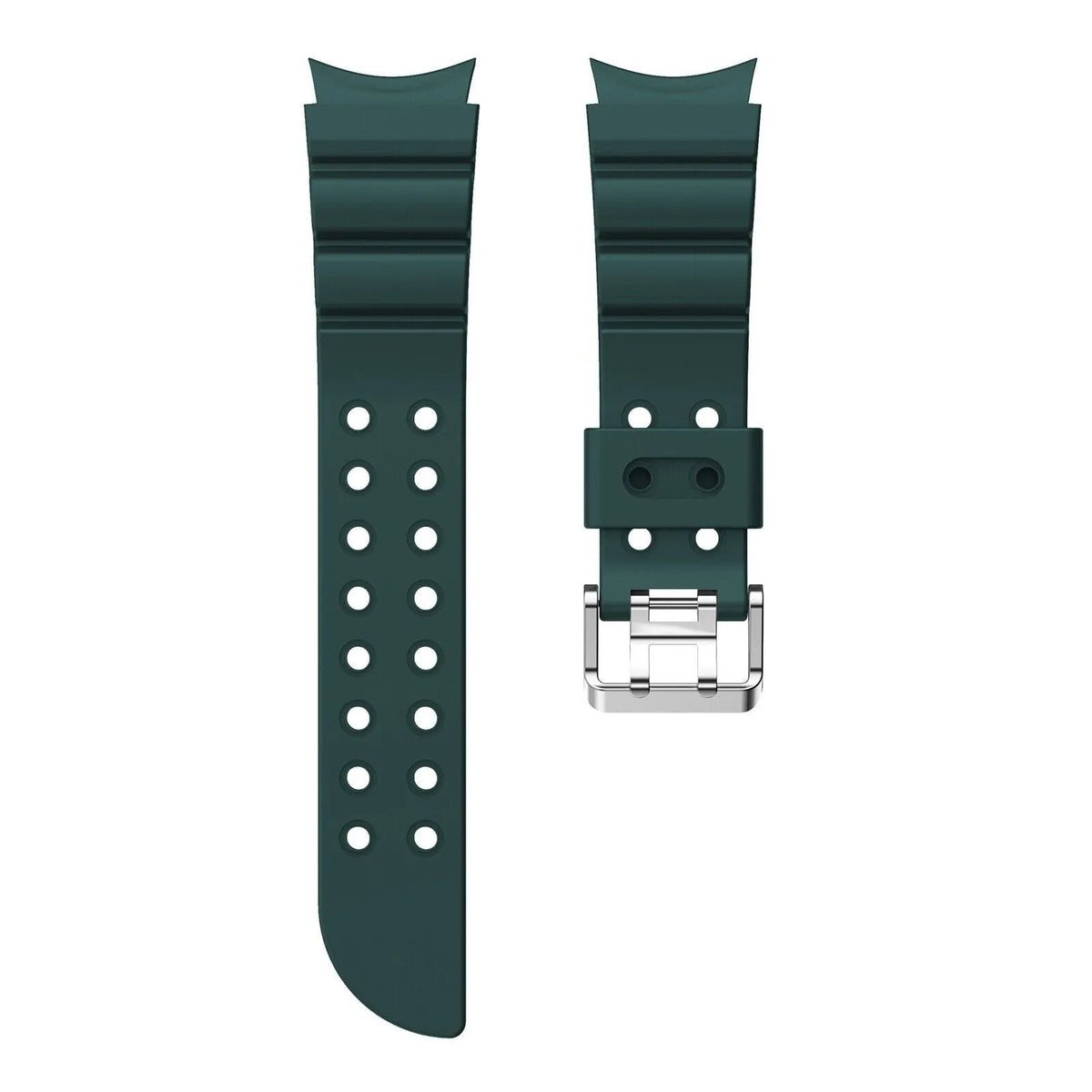 Silicone Strap 'Armour', dark green, laid flat, separate parts, direct top view