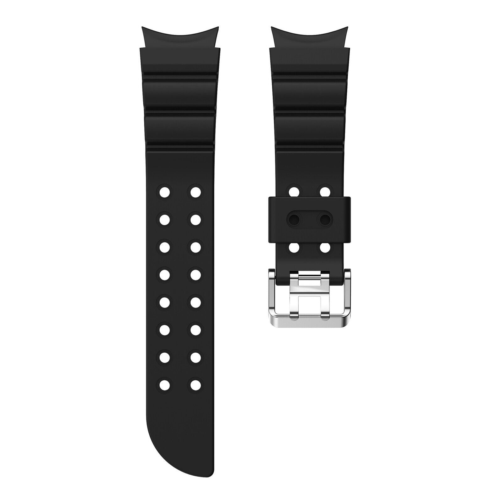 Silicone Strap 'Armour', black, laid flat, separate parts, direct top view