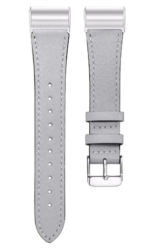 Modern Leather Strap, grey, laid flat, separate parts, direct top view