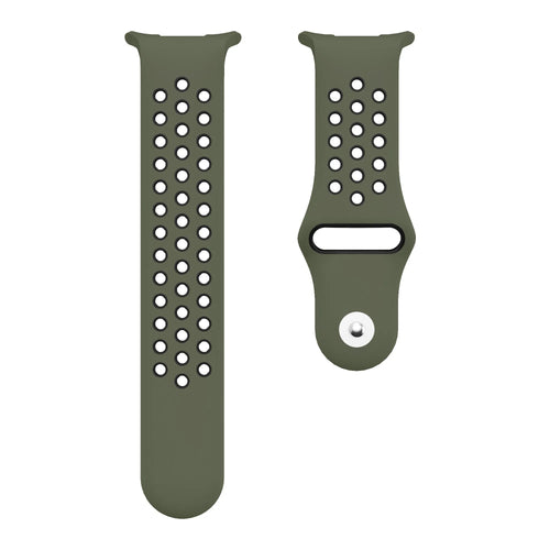 Silicone Sport Strap, army green/black, laid flat, separate parts, direct top view