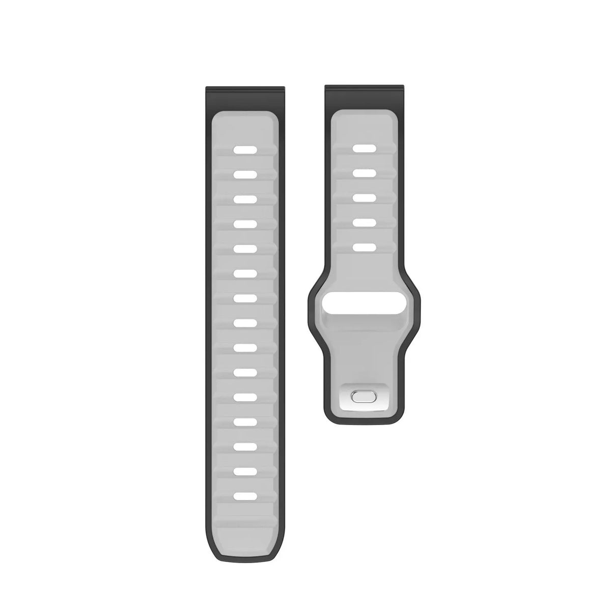 Outdoor Duo Silicone Strap, grey/black, laid flat, separate parts, direct top view