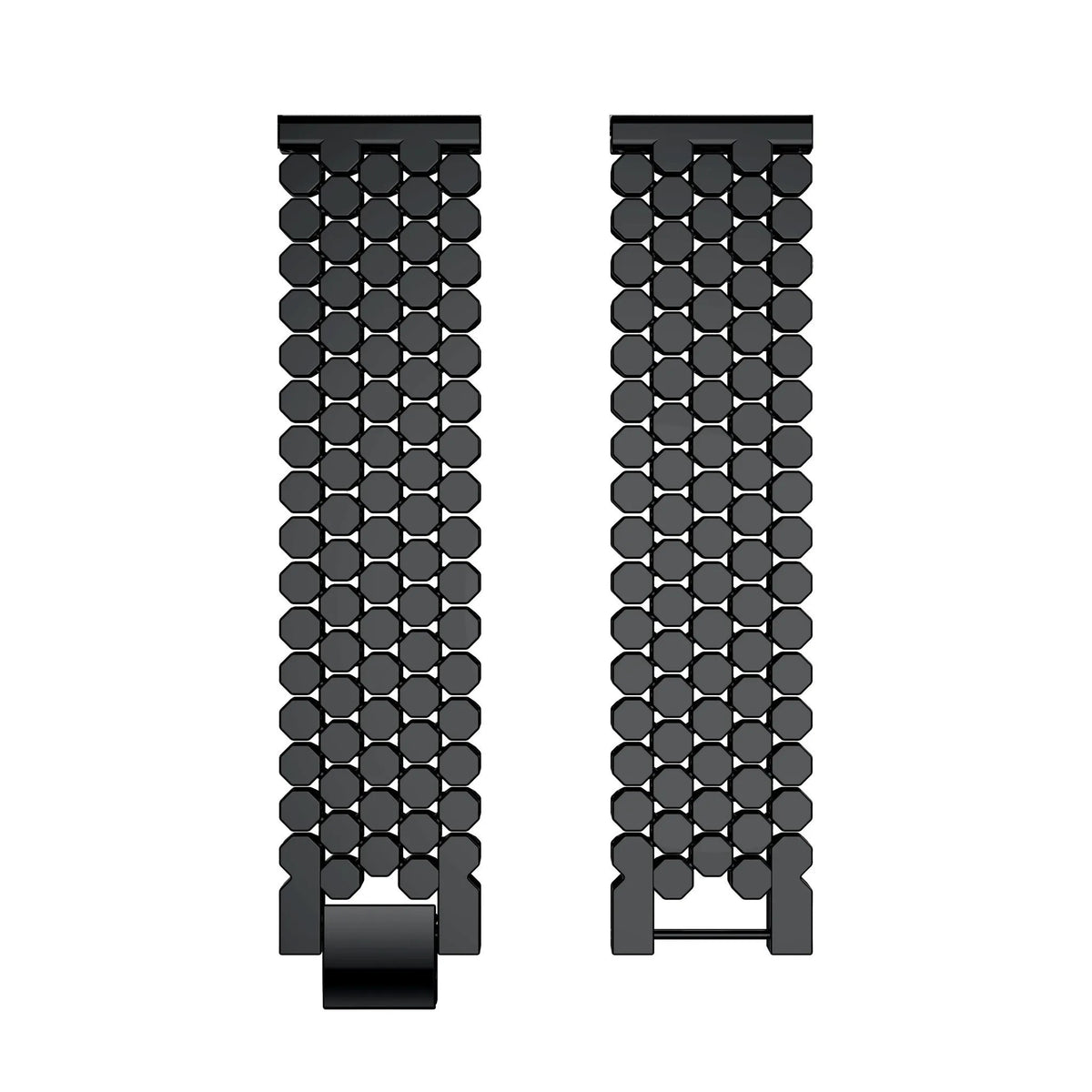 Steel Strap Hexagons, black, laid flat, separate parts, direct top view