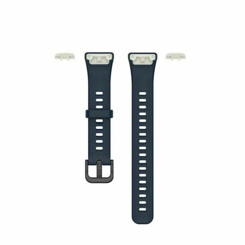 Silicone Strap, dark blue, laid flat, separate parts, direct top view