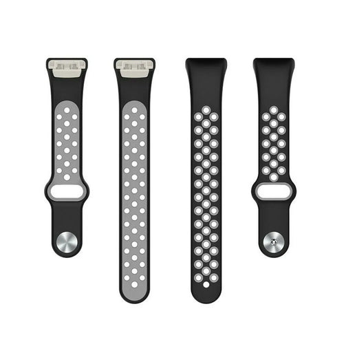 Silicone Sport Strap, black/grey, laid flat, separate parts, direct top view