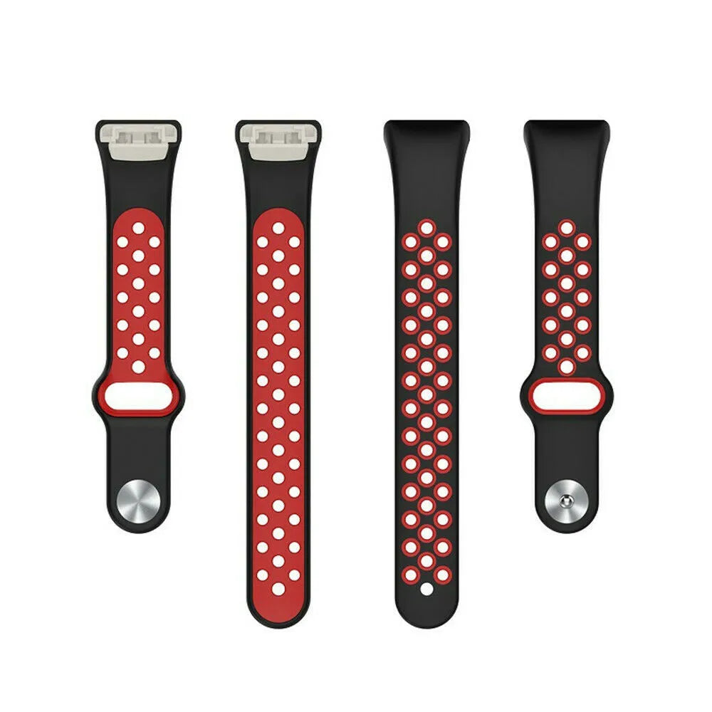 Silicone Sport Strap, black/red, laid flat, separate parts, direct top view