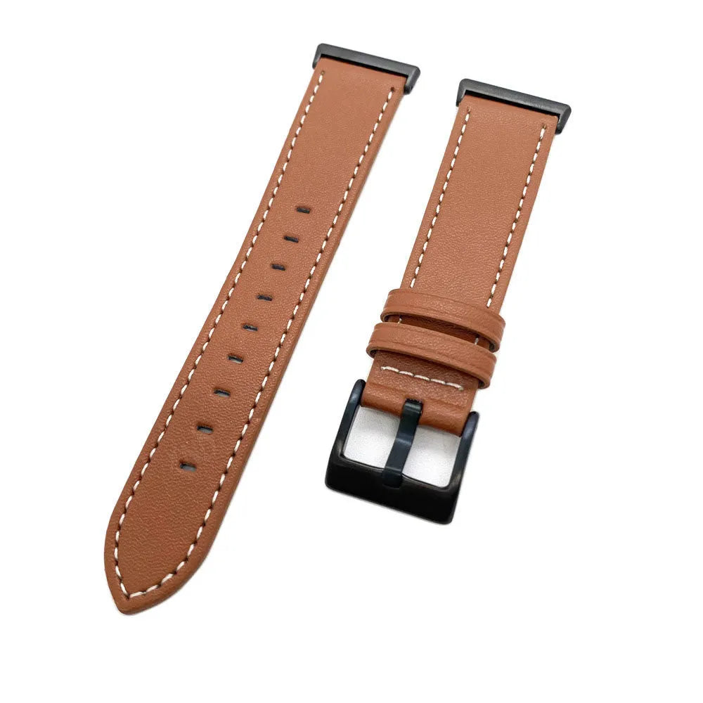 Leather Strap, brown, laid flat, separate parts, direct top view