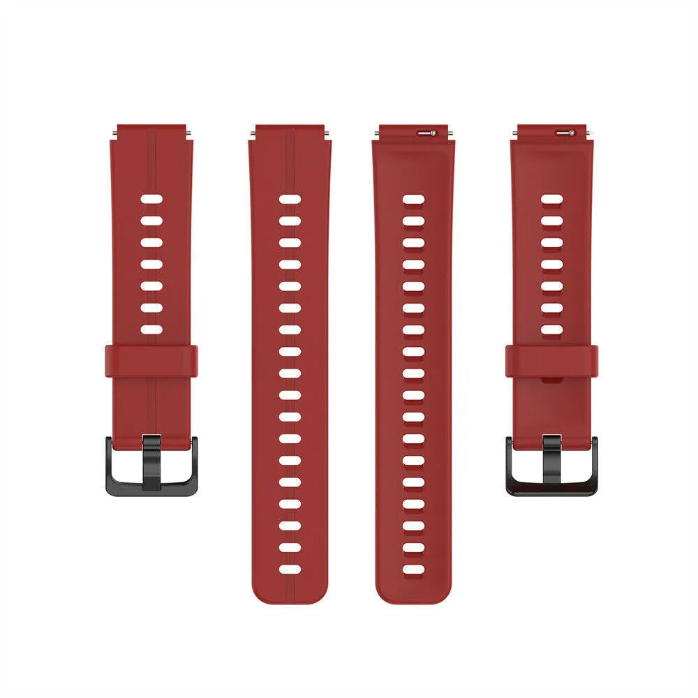 Silicone Strap, red, laid flat, separate parts, direct top view