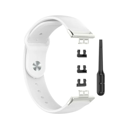 Silicone Sport Strap, white, laid flat, separate parts, direct top view