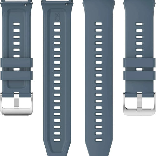 Silicone Strap, grey-blue, laid flat, separate parts, direct top view