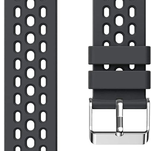 Breathable Silicone Strap, dark grey, laid flat, separate parts, direct top view