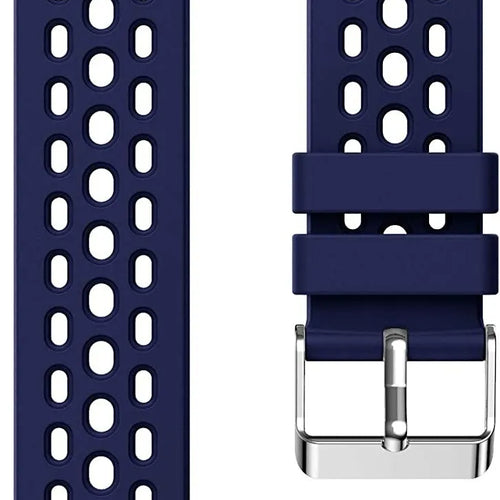 Breathable Silicone Strap, dark blue, laid flat, separate parts, direct top view
