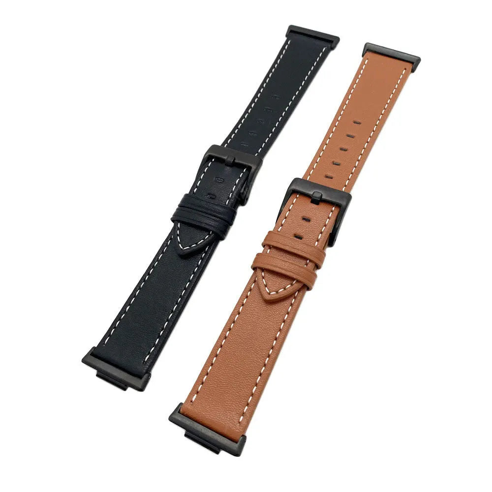 Leather Strap, black, laid flat, separate parts, direct top view