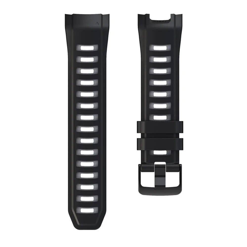 Silicone Sport Strap, black/grey, laid flat, separate parts, direct top view