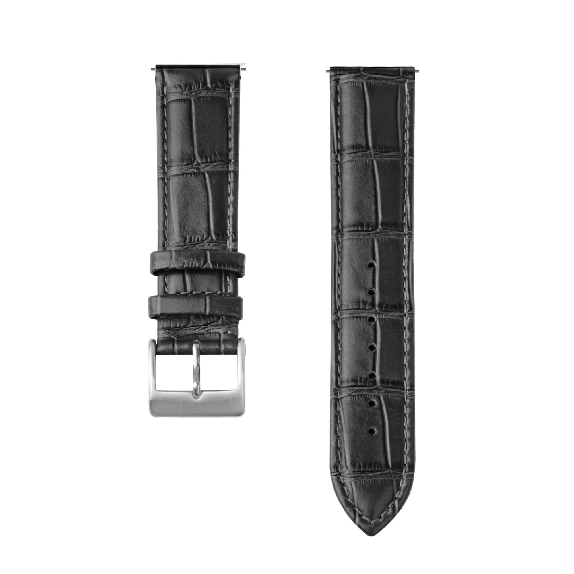 Leather Strap Crocodile Grain, black, laid flat, separate parts, direct top view