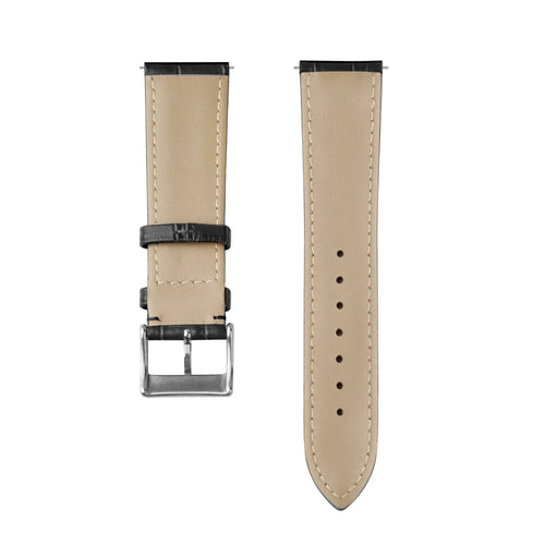 Leather Strap Crocodile Grain, black, laid flat, separate parts, direct top view