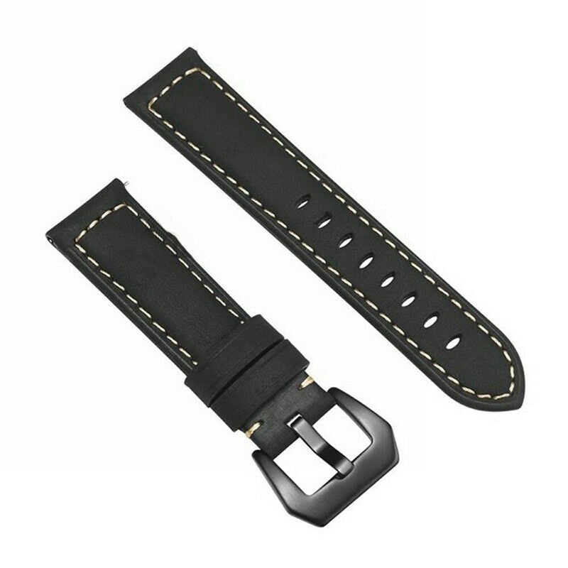 Leather Strap, black, laid flat, separate parts, direct top view