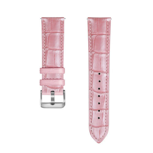 Leather Strap Crocodile Grain, pink, laid flat, separate parts, direct top view