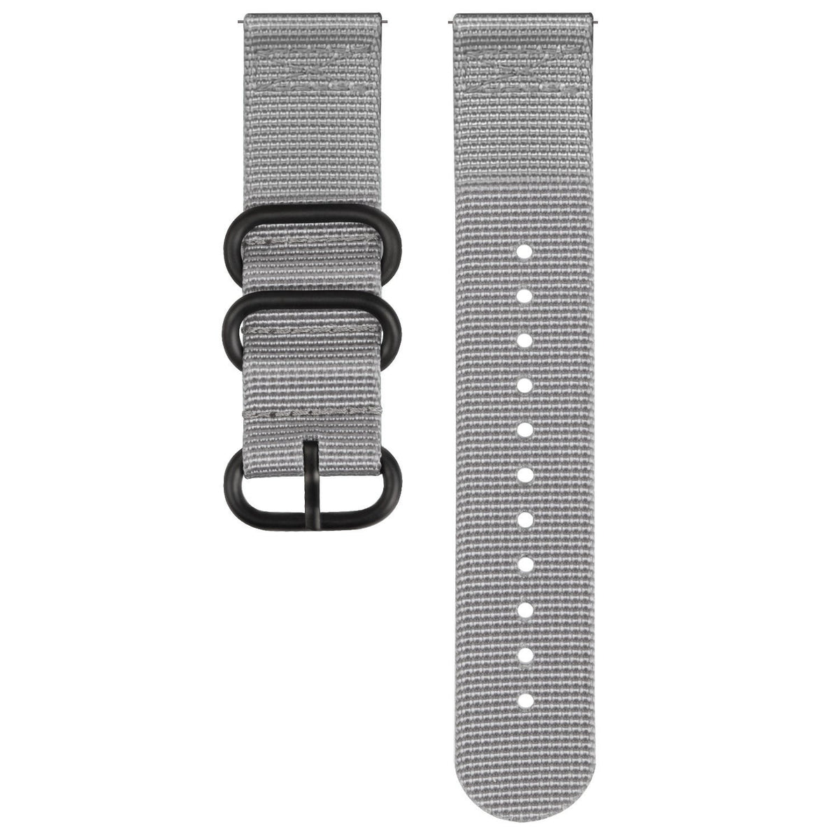Nylon Buckle Strap, grey, laid flat, separate parts, direct top view