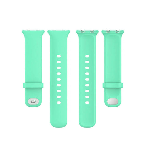 Silicone Strap, aqua, laid flat, separate parts, direct top view