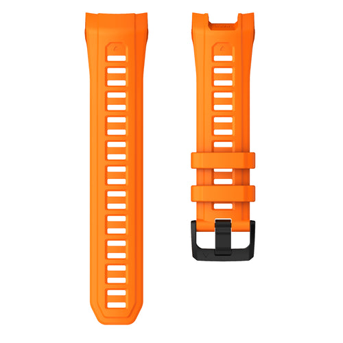 Silicone Strap, orange, laid flat, separate parts, direct top view