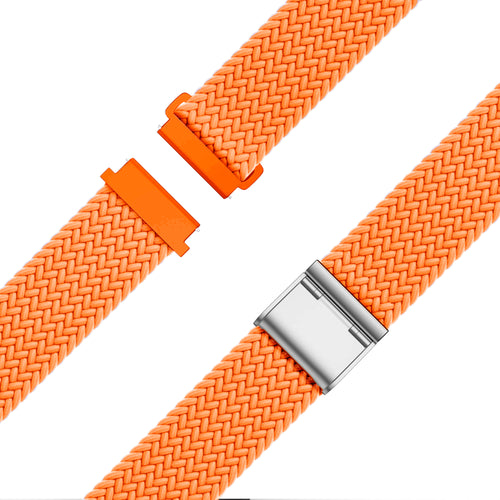 Woven Nylon Strap, orange, laid flat, separate parts, direct top view